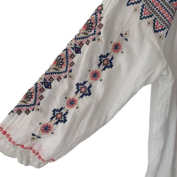Johnny Was Tatum Peasant Embroidered White Boho Sheer Top size XL - Picture 4 of 10